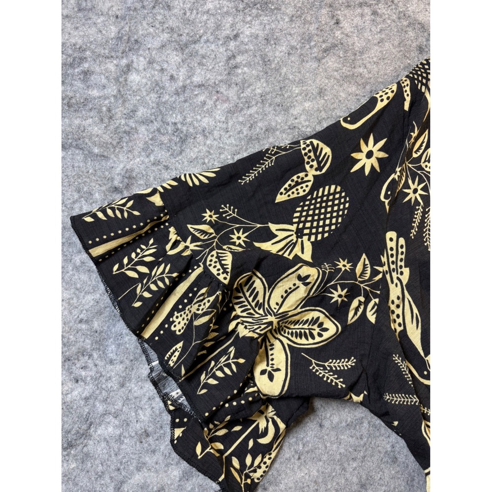 Rusttydustty Womens 4X Tropical Palm Print Smocked Waist Maxi Dress Black Yellow - Picture 5 of 10